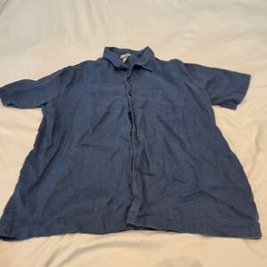 Breakwater Linen Button Down Shirt Mens XL Blue Excellent Short Sleeve Textured